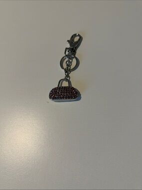 Silver Keychain with Pink Crystal Mini Purse Charm